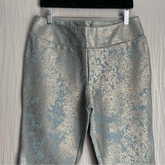 Soft Surroundings Pants Women’s Medium Palladium Blue Gold Patterned Ponte - Picture 3 of 10